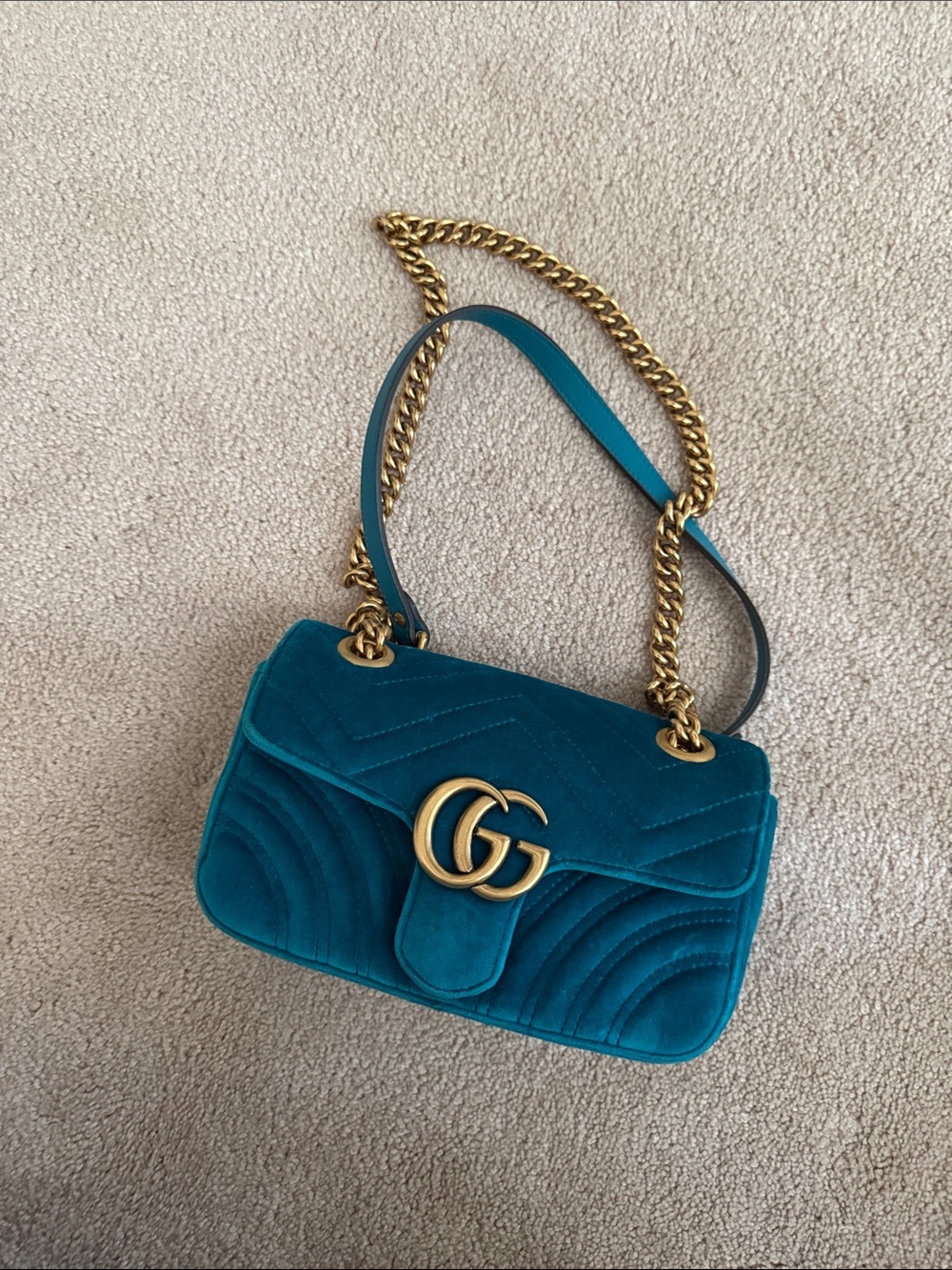 Gucci Teal Velvet gg marmont flap bag
